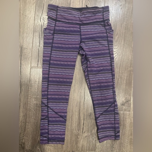 Lululemon Pace Rival Crop Space Dye Twist Leggings 6 Purple Stripe Pockets EUC - Picture 3 of 13